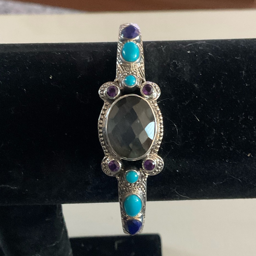 NEW Nicky Butler Lapis Turquoise Amethyst Gemstone Sterling Silver Cuff Bracelet